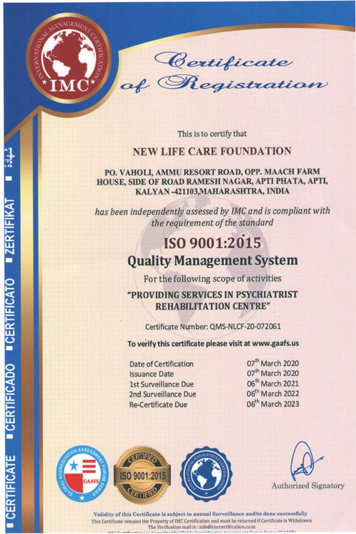 New Life Care Foundation ISO Certificate